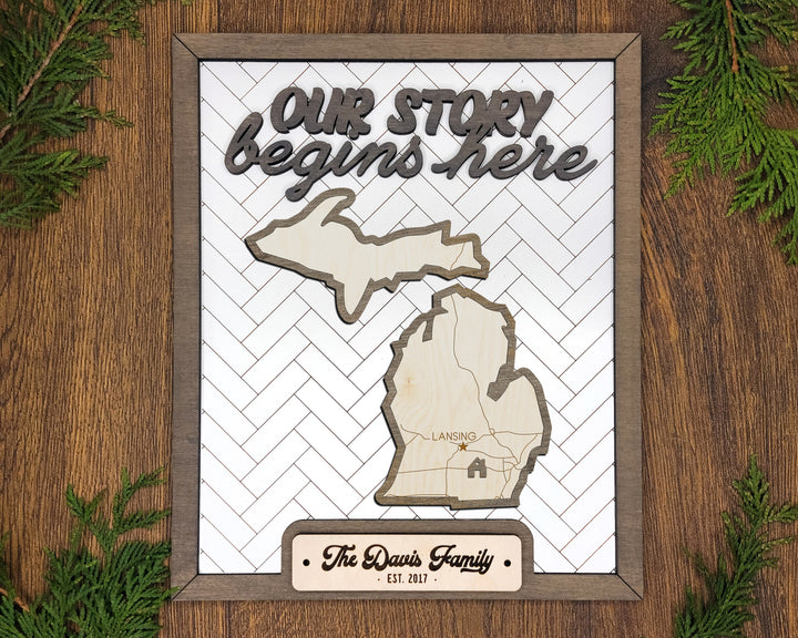 The Michigan State Frame - 13 text options, 12 backgrounds, 25 icons Included - Make over 7,500 designs - Glowforge & Lightburn Tested