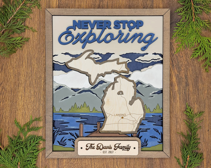 The Michigan State Frame - 13 text options, 12 backgrounds, 25 icons Included - Make over 7,500 designs - Glowforge & Lightburn Tested