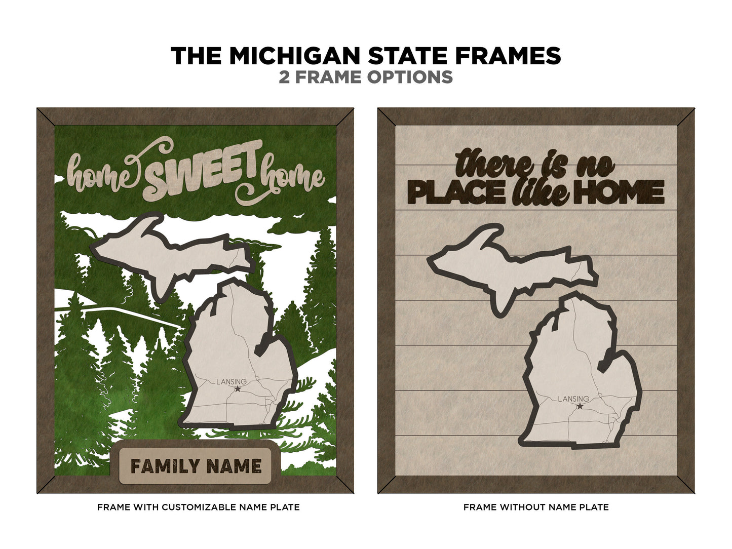 The Michigan State Frame - 13 text options, 12 backgrounds, 25 icons Included - Make over 7,500 designs - Glowforge & Lightburn Tested
