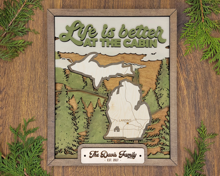 The Michigan State Frame - 13 text options, 12 backgrounds, 25 icons Included - Make over 7,500 designs - Glowforge & Lightburn Tested