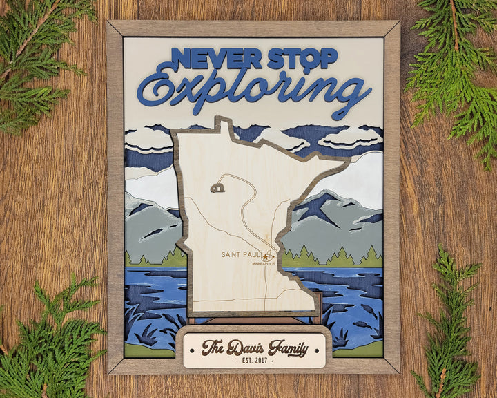 The Minnesota State Frame - 13 text options, 12 backgrounds, 25 icons Included - Make over 7,500 designs - Glowforge & Lightburn Tested