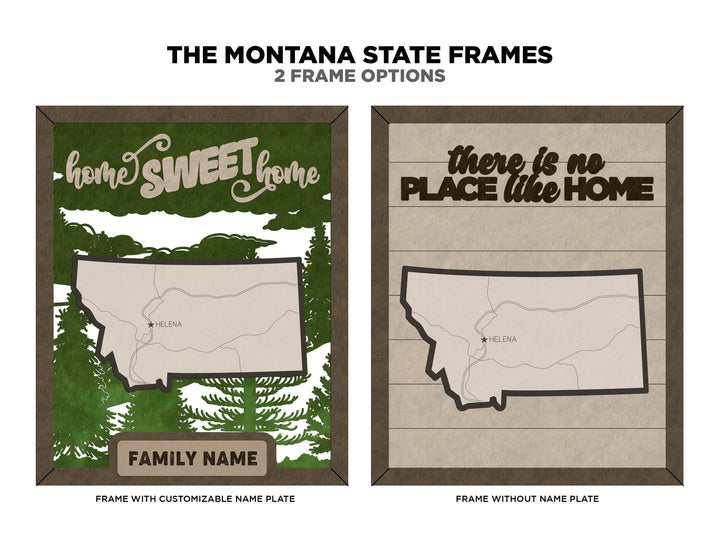 The Montana State Frame - 13 text options, 12 backgrounds, 25 icons Included - Make over 7,500 designs - Glowforge & Lightburn Tested