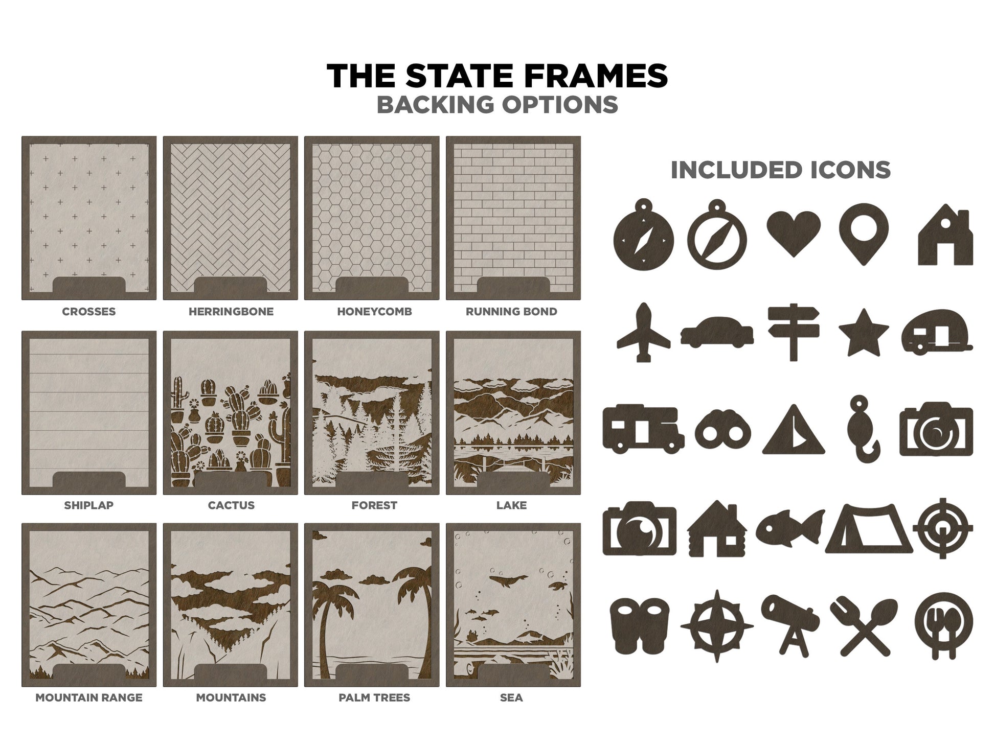 The New Hampshire State Frame - 13 text options, 12 backgrounds, 25 icons Included - Make over 7,500 designs - Glowforge & Lightburn Tested