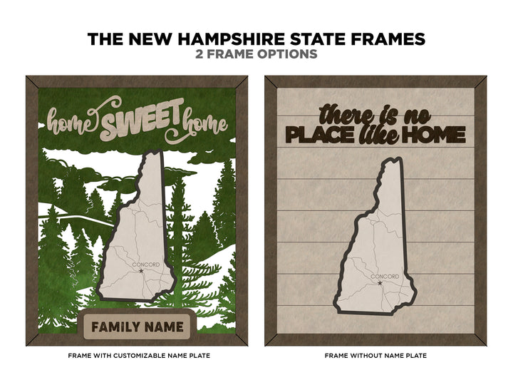 The New Hampshire State Frame - 13 text options, 12 backgrounds, 25 icons Included - Make over 7,500 designs - Glowforge & Lightburn Tested