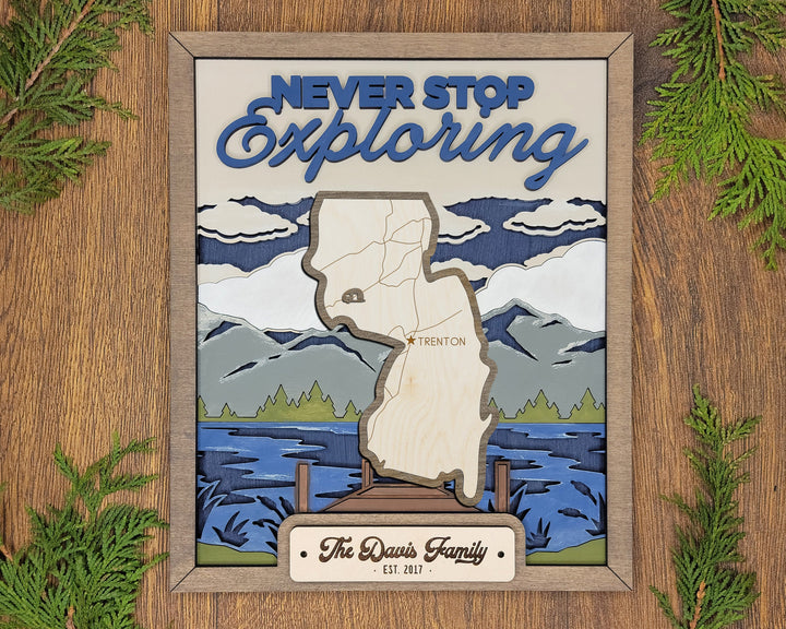 The New Jersey State Frame - 13 text options, 12 backgrounds, 25 icons Included - Make over 7,500 designs - Glowforge & Lightburn Tested
