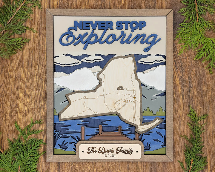 The New York State Frame - 13 text options, 12 backgrounds, 25 icons Included - Make over 7,500 designs - Glowforge & Lightburn Tested