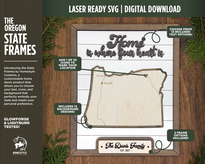 The Oregon State Frame - 13 text options, 12 backgrounds, 25 icons Included - Make over 7,500 designs - Glowforge & Lightburn Tested