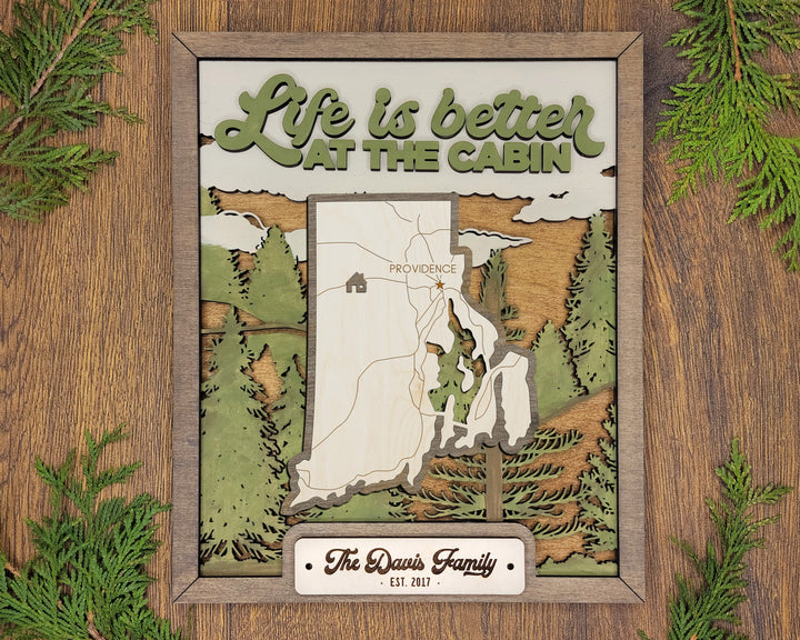 The Rhode Island State Frame - 13 text options, 12 backgrounds, 25 icons Included - Make over 7,500 designs - Glowforge & Lightburn Tested