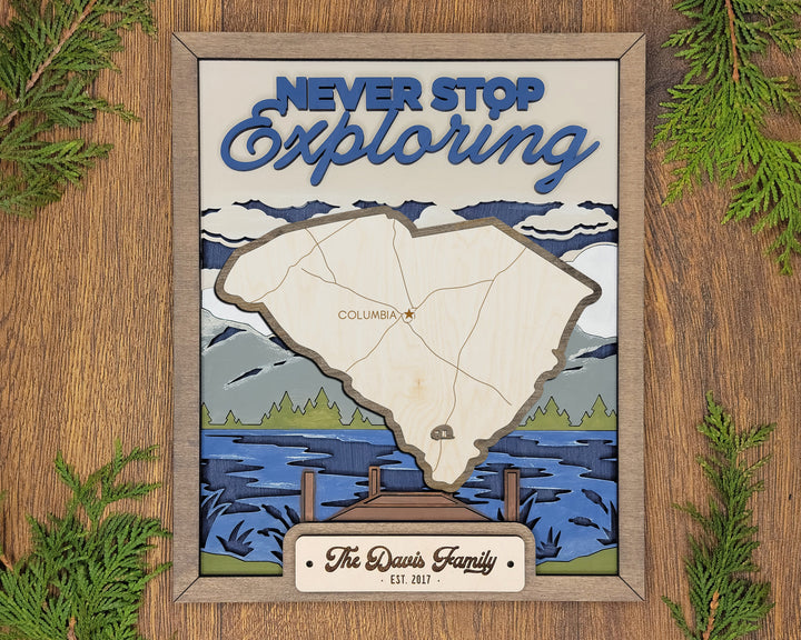 The South Carolina State Frame - 13 text options, 12 backgrounds, 25 icons Included - Make over 7,500 designs - Glowforge & Lightburn Tested