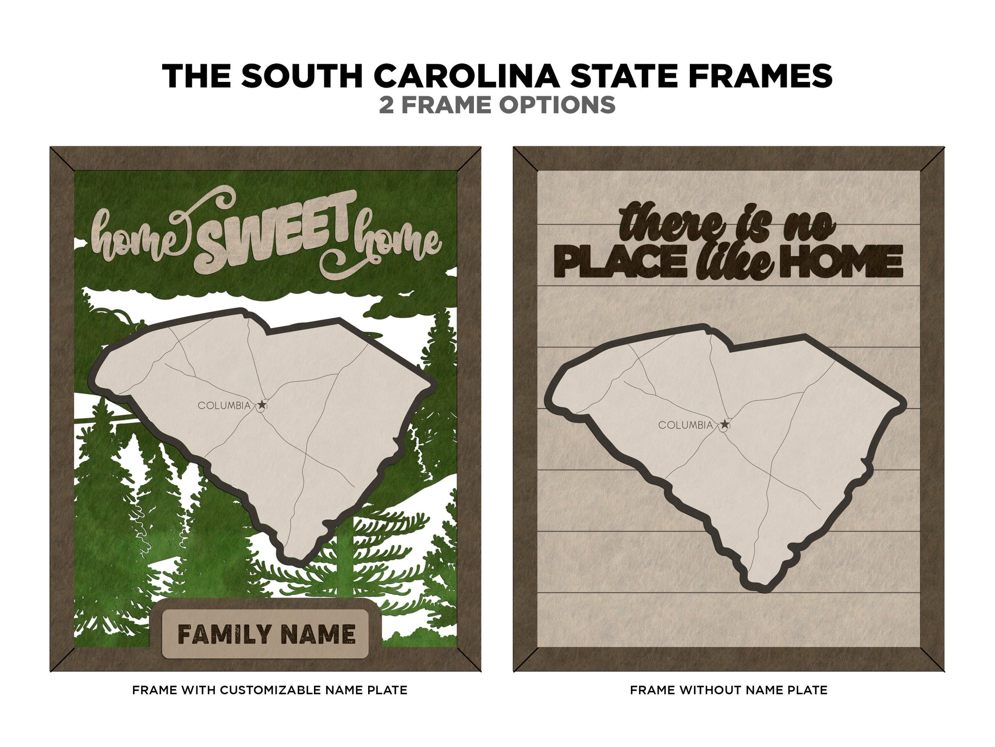 The South Carolina State Frame - 13 text options, 12 backgrounds, 25 icons Included - Make over 7,500 designs - Glowforge & Lightburn Tested