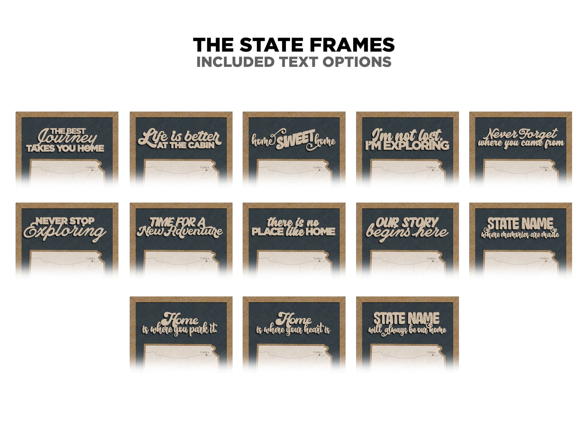 The Texas State Frame - 13 text options, 12 backgrounds, 25 icons Included - Make over 7,500 designs - Glowforge & Lightburn Tested