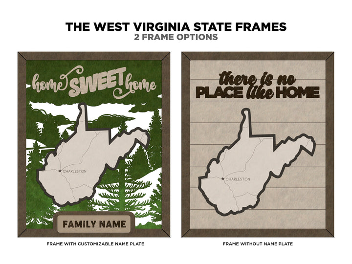 The West Virginia Frame - 13 text options, 12 backgrounds, 25 icons Included - Make over 7,500 designs - Glowforge & Lightburn Tested