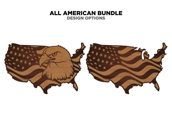 All American Bundle - Includes Signage and Ornaments - 6 designs and 9 Phrases Included - Tested on Glowforge & Lightburn