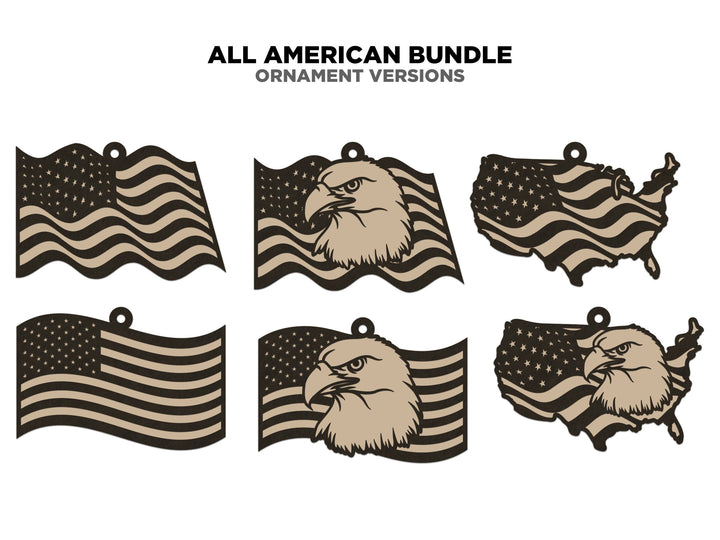 All American Bundle - Includes Signage and Ornaments - 6 designs and 9 Phrases Included - Tested on Glowforge & Lightburn