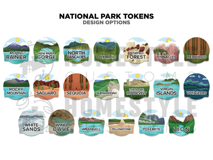 National Park Graphic Tokens - Sublimation and UV graphics for the National Park Tracker Laser Design