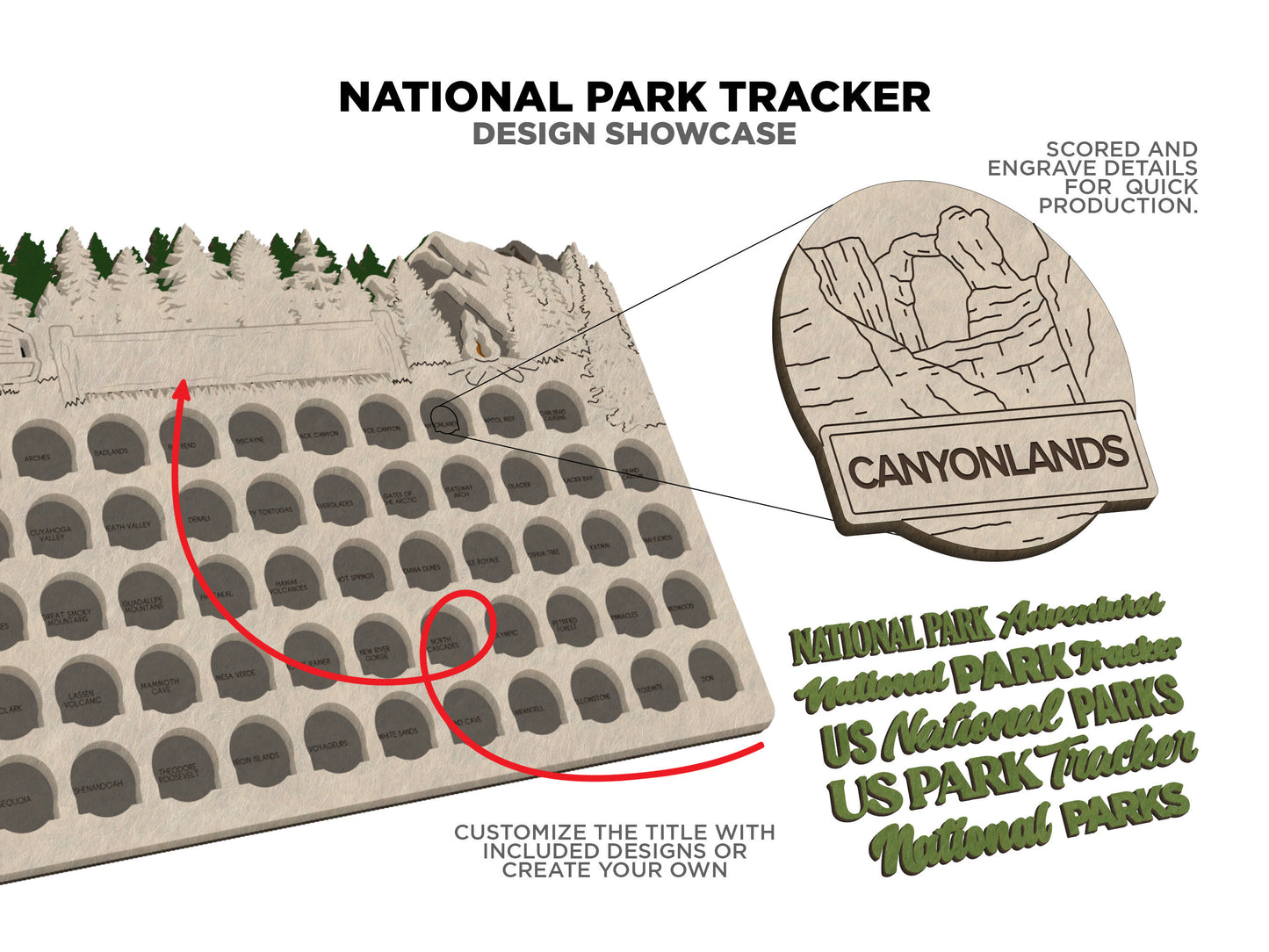 National Park Tracker - 13 Design Variations with 63 insertable tokens and 6 text options - Glowforge & Lightburn Tested