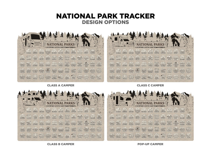 National Park Tracker - 13 Design Variations with 63 insertable tokens and 6 text options - Glowforge & Lightburn Tested
