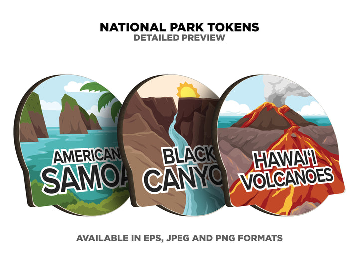 National Park Graphic Tokens - Sublimation and UV graphics for the National Park Tracker Laser Design