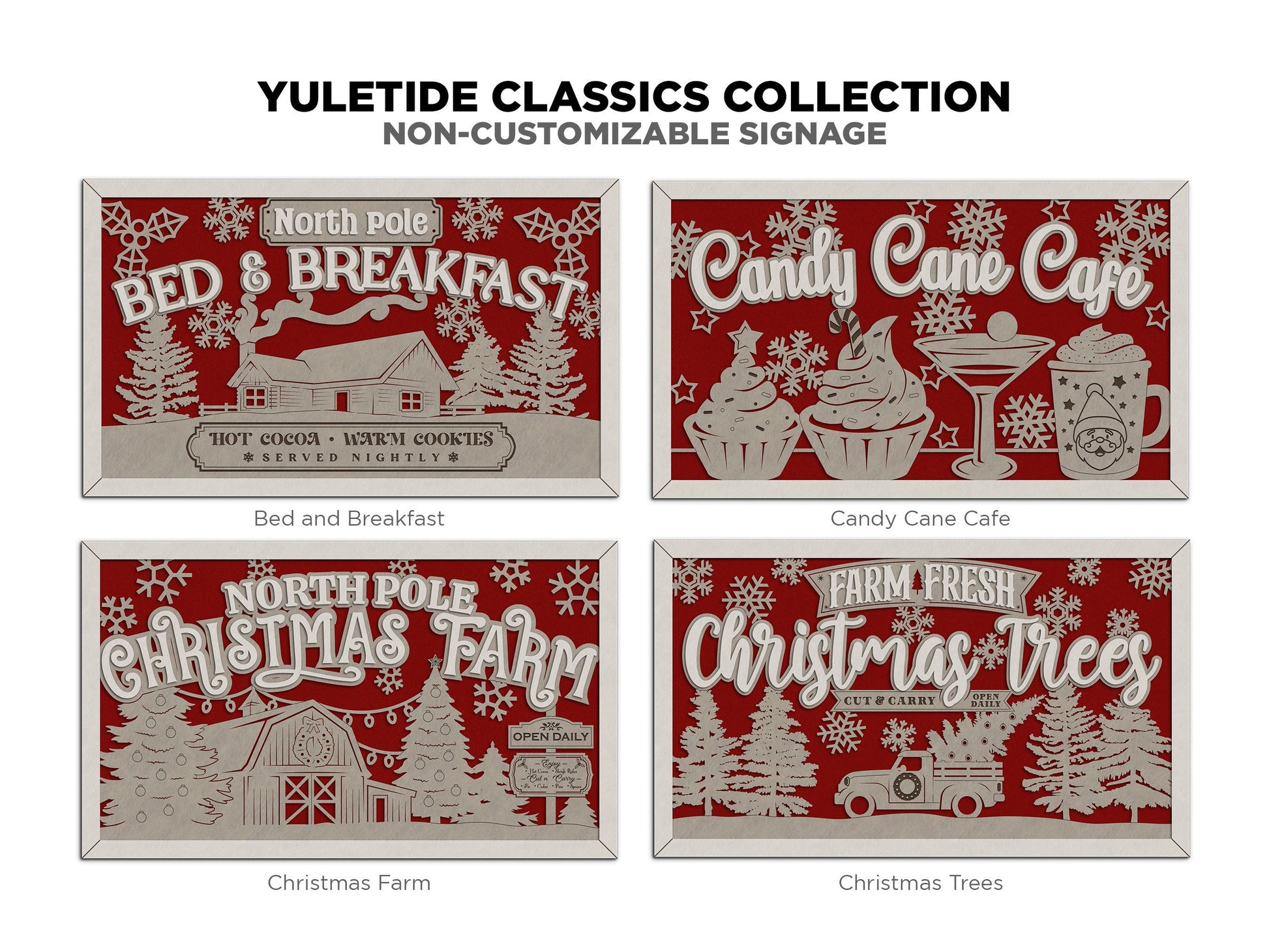 Yuletide Classic Signage - Includes 7 Customizable and Non Customizable Options - Tested on Glowforge & Lightburn
