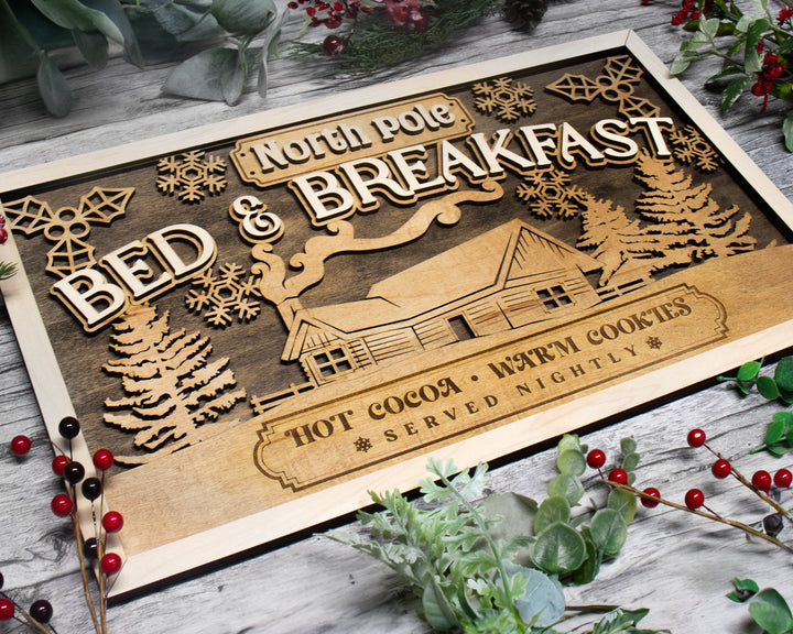 Bed and Breakfast - Yuletide Classic Signage - Includes 1 Customizable and Non Customizable Sign - Tested on Glowforge & Lightburn