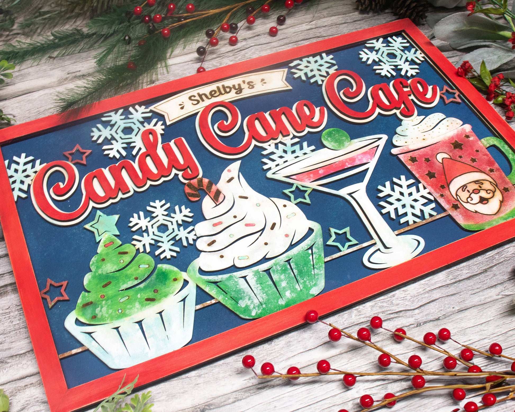 Candy Cane Cafe - Yuletide Classic Signage - Includes 1 Customizable and Non Customizable Sign - Tested on Glowforge & Lightburn