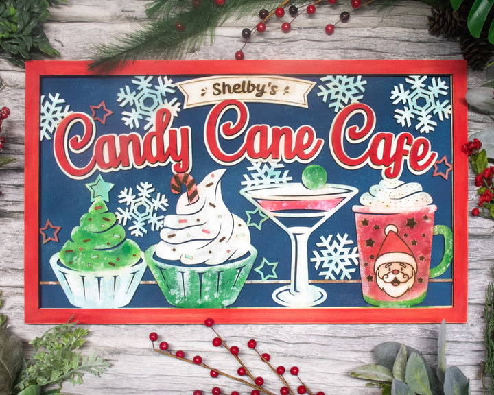 Candy Cane Cafe - Yuletide Classic Signage - Includes 1 Customizable and Non Customizable Sign - Tested on Glowforge & Lightburn