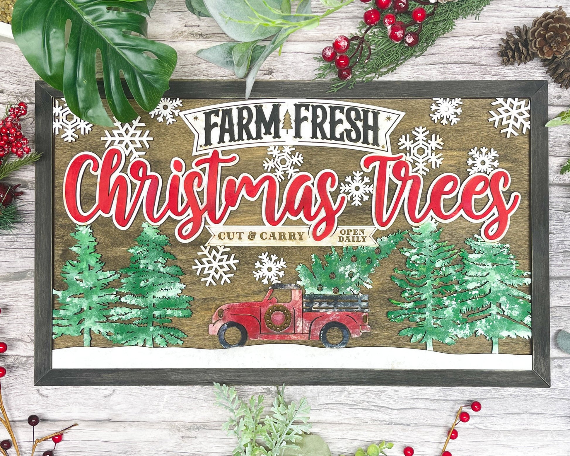 Farm Fresh Christmas Trees - Yuletide Classic Collection - Includes 1 Customizable and Non Customizable Sign - Glowforge & Lightburn Tested