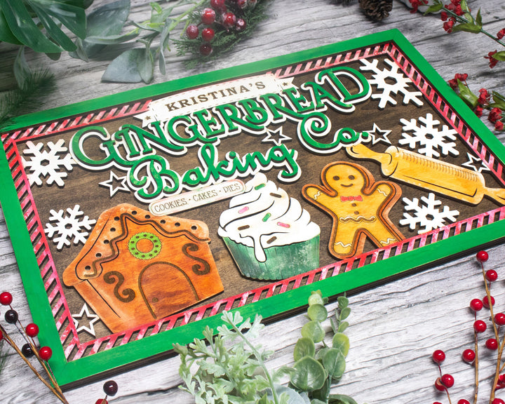 Gingerbread Baking Co - Yuletide Classic Collection - Includes 1 Customizable and Non Customizable Sign - Glowforge & Lightburn Tested