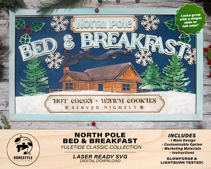 Bed and Breakfast - Yuletide Classic Signage - Includes 1 Customizable and Non Customizable Sign - Tested on Glowforge & Lightburn