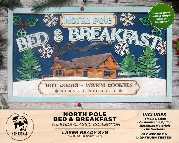 Bed and Breakfast - Yuletide Classic Signage - Includes 1 Customizable and Non Customizable Sign - Tested on Glowforge & Lightburn