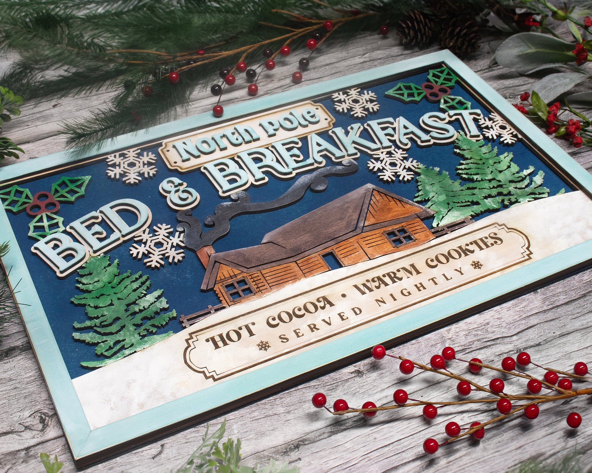 Bed and Breakfast - Yuletide Classic Signage - Includes 1 Customizable and Non Customizable Sign - Tested on Glowforge & Lightburn