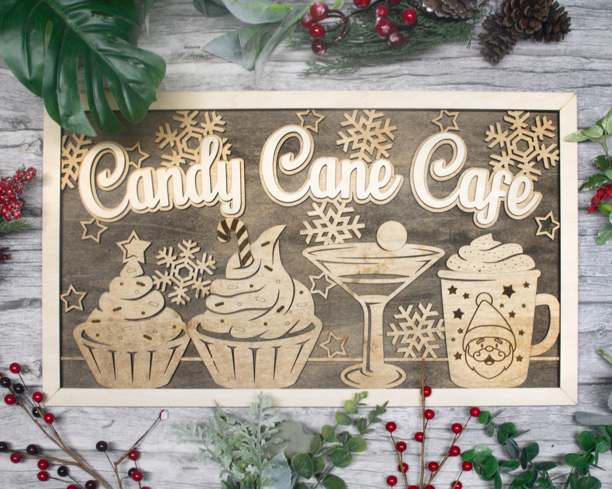 Candy Cane Cafe - Yuletide Classic Signage - Includes 1 Customizable and Non Customizable Sign - Tested on Glowforge & Lightburn