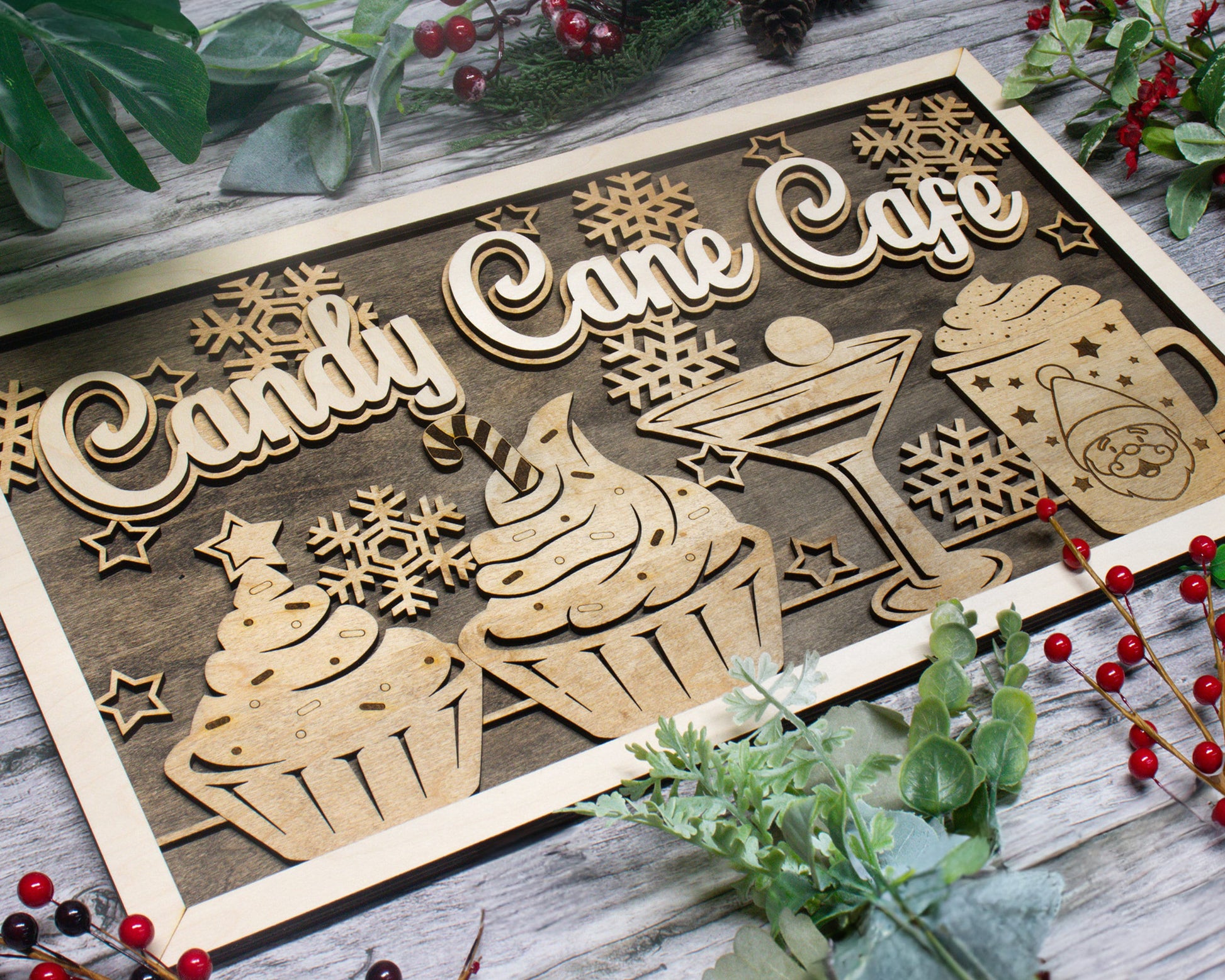 Candy Cane Cafe - Yuletide Classic Signage - Includes 1 Customizable and Non Customizable Sign - Tested on Glowforge & Lightburn