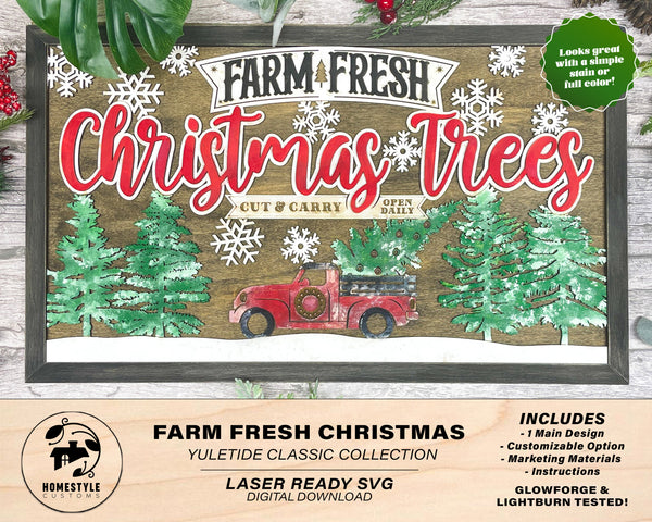 Farm Fresh Christmas Trees - Yuletide Classic Collection - Includes 1 Customizable and Non Customizable Sign - Glowforge & Lightburn Tested