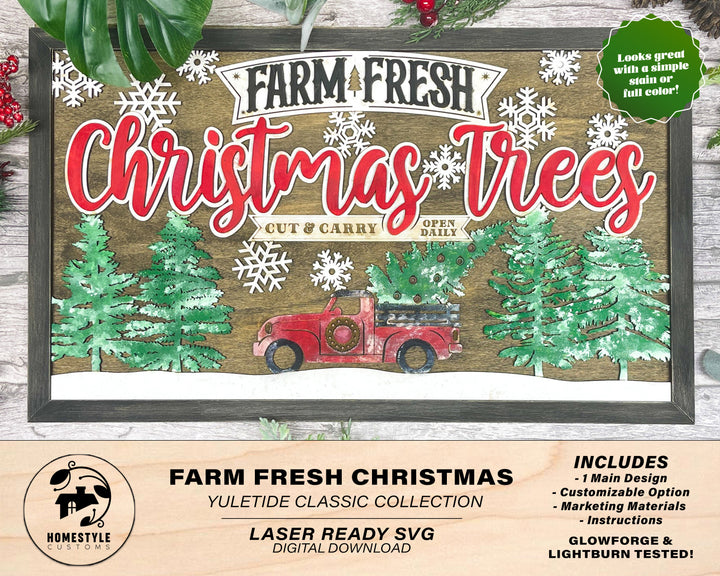 Farm Fresh Christmas Trees - Yuletide Classic Collection - Includes 1 Customizable and Non Customizable Sign - Glowforge & Lightburn Tested