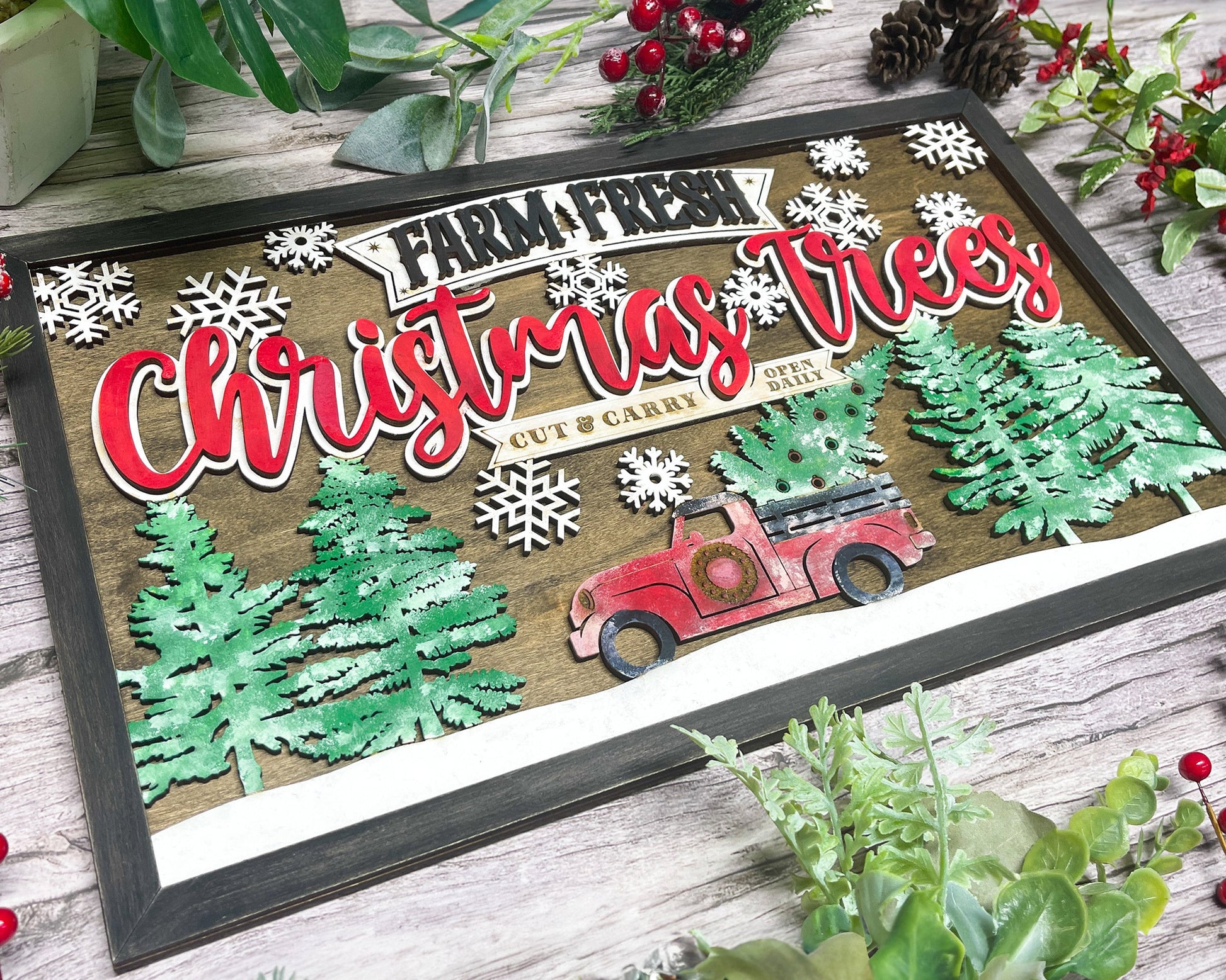 Farm Fresh Christmas Trees - Yuletide Classic Collection - Includes 1 Customizable and Non Customizable Sign - Glowforge & Lightburn Tested