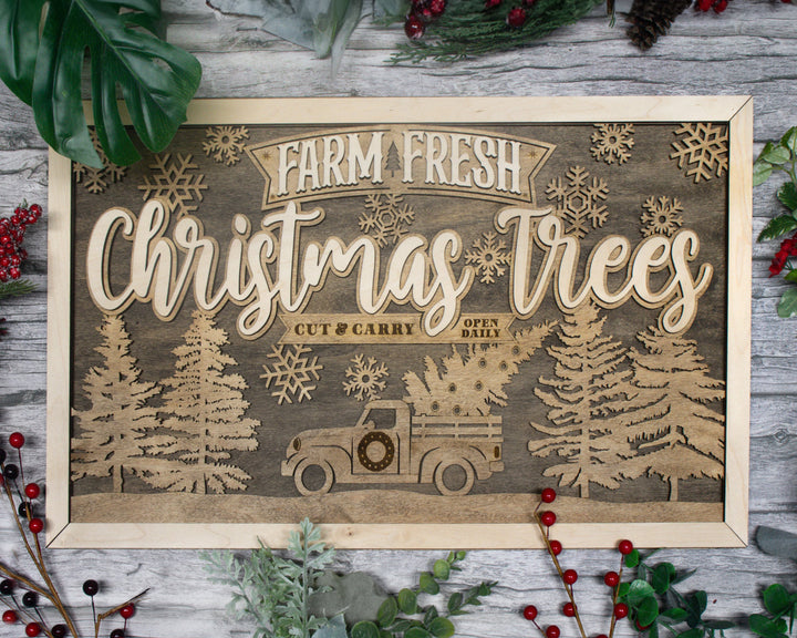Farm Fresh Christmas Trees - Yuletide Classic Collection - Includes 1 Customizable and Non Customizable Sign - Glowforge & Lightburn Tested