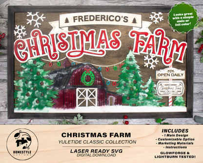 Christmas Farm - Yuletide Classic Collection - Includes 1 Customizable and Non Customizable Sign - Tested on Glowforge & Lightburn