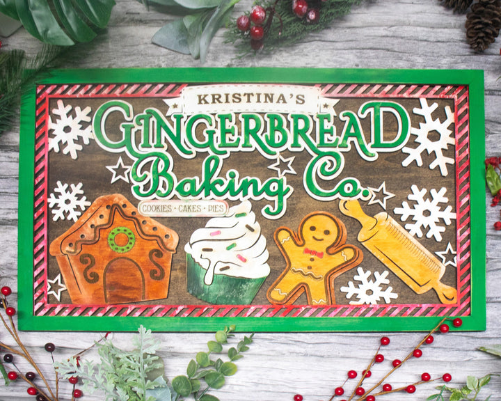 Gingerbread Baking Co - Yuletide Classic Collection - Includes 1 Customizable and Non Customizable Sign - Glowforge & Lightburn Tested