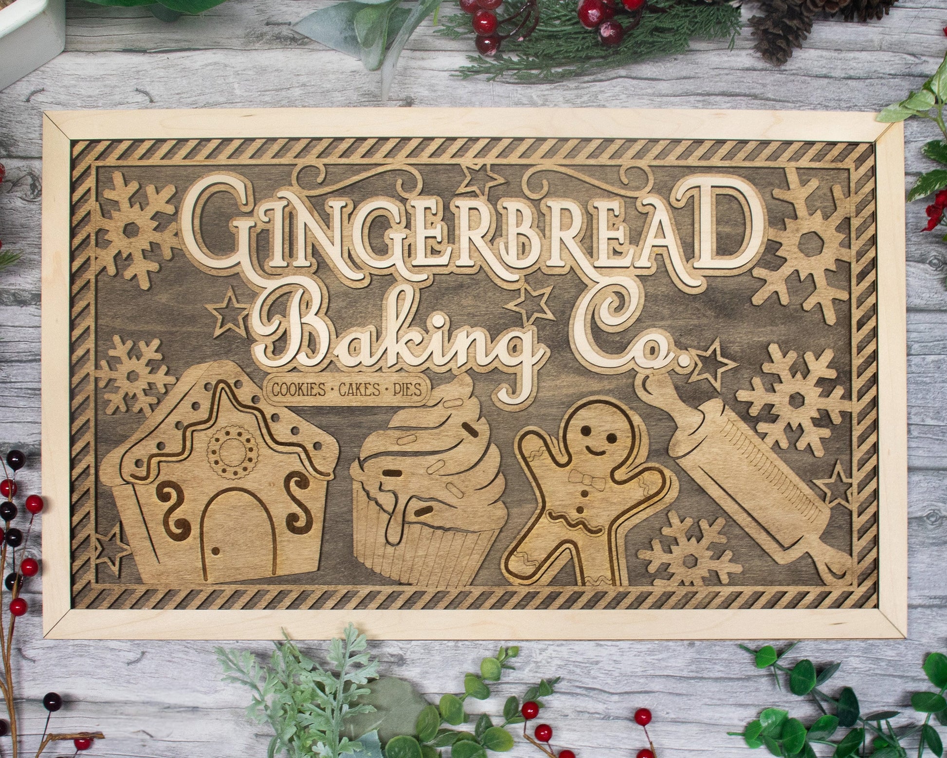 Gingerbread Baking Co - Yuletide Classic Collection - Includes 1 Customizable and Non Customizable Sign - Glowforge & Lightburn Tested
