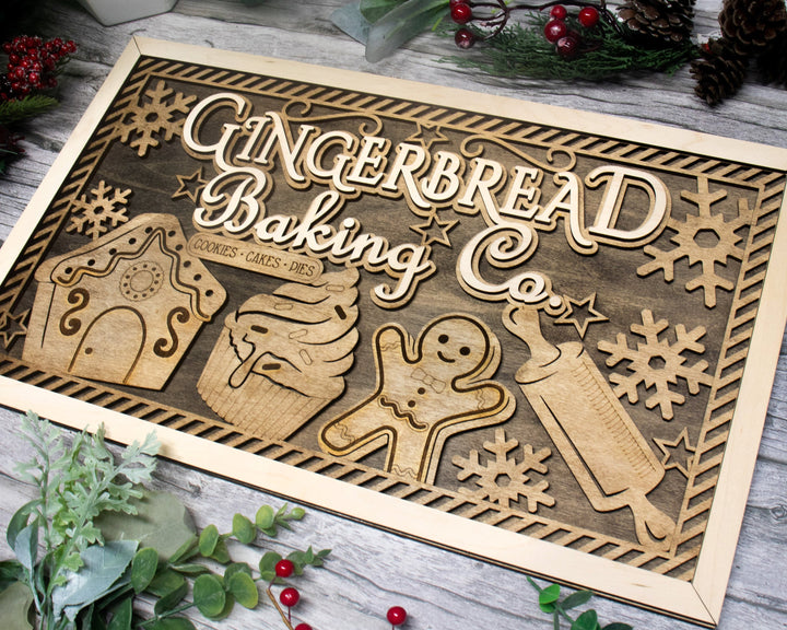 Gingerbread Baking Co - Yuletide Classic Collection - Includes 1 Customizable and Non Customizable Sign - Glowforge & Lightburn Tested
