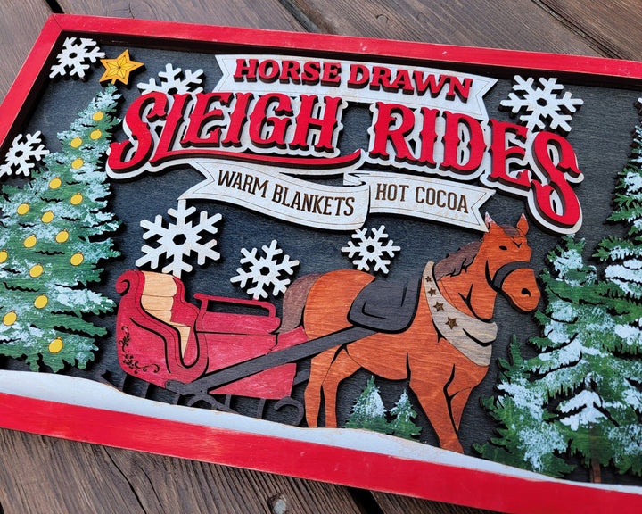 Horse Drawn Sleigh Rides - Yuletide Classic Collection - Includes 1 Customizable and Non Customizable Sign - Glowforge & Lightburn Tested