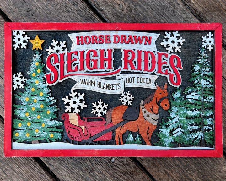 Horse Drawn Sleigh Rides - Yuletide Classic Collection - Includes 1 Customizable and Non Customizable Sign - Glowforge & Lightburn Tested