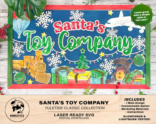 Santa's Toy Company - Yuletide Classic Collection - Includes 1 Customizable and Non Customizable Sign - Glowforge & Lightburn Tested