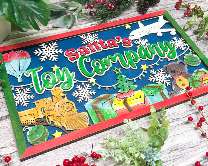 Santa's Toy Company - Yuletide Classic Collection - Includes 1 Customizable and Non Customizable Sign - Glowforge & Lightburn Tested