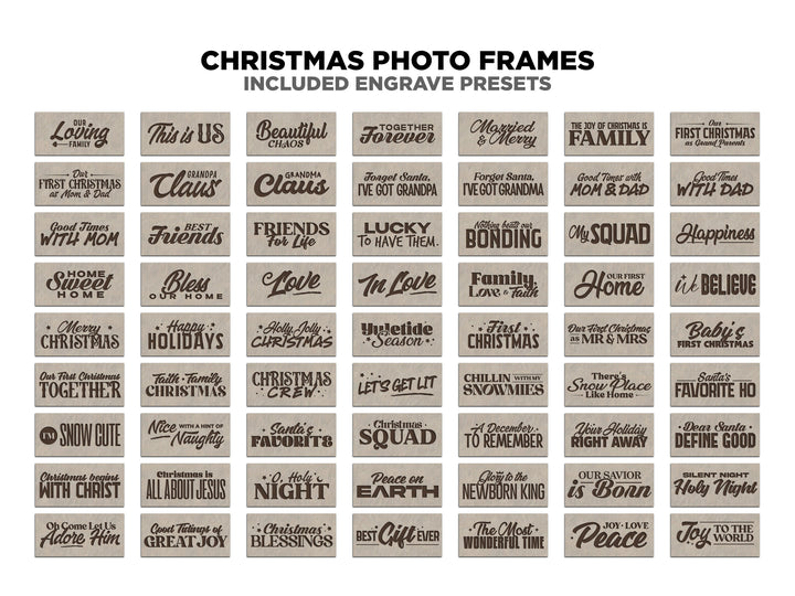Christmas Photo Frame Collection - Includes Ornaments, Stand Ups and Magnets - 7 Design options for Each - Tested on Glowforge & Lightburn