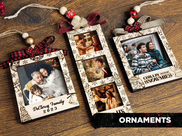 Christmas Photo Frame Collection - Includes Ornaments, Stand Ups and Magnets - 7 Design options for Each - Tested on Glowforge & Lightburn