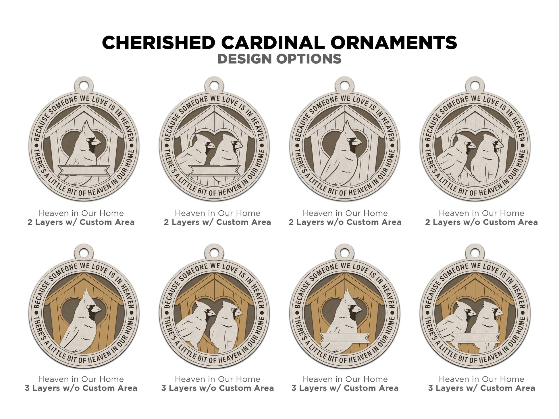 Cherished Cardinal Ornaments - 30 designs included with 2 and 3 layer designs - Tested on Glowforge & Lightburn