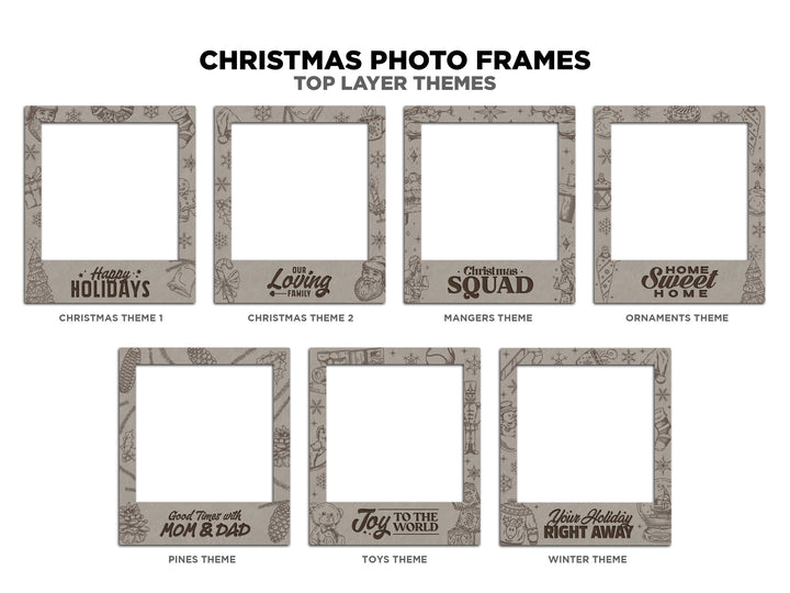 Christmas Photo Frame Collection - Includes Ornaments, Stand Ups and Magnets - 7 Design options for Each - Tested on Glowforge & Lightburn