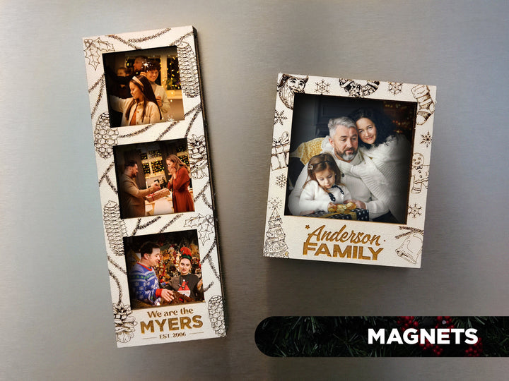 Christmas Photo Frame Collection - Includes Ornaments, Stand Ups and Magnets - 7 Design options for Each - Tested on Glowforge & Lightburn